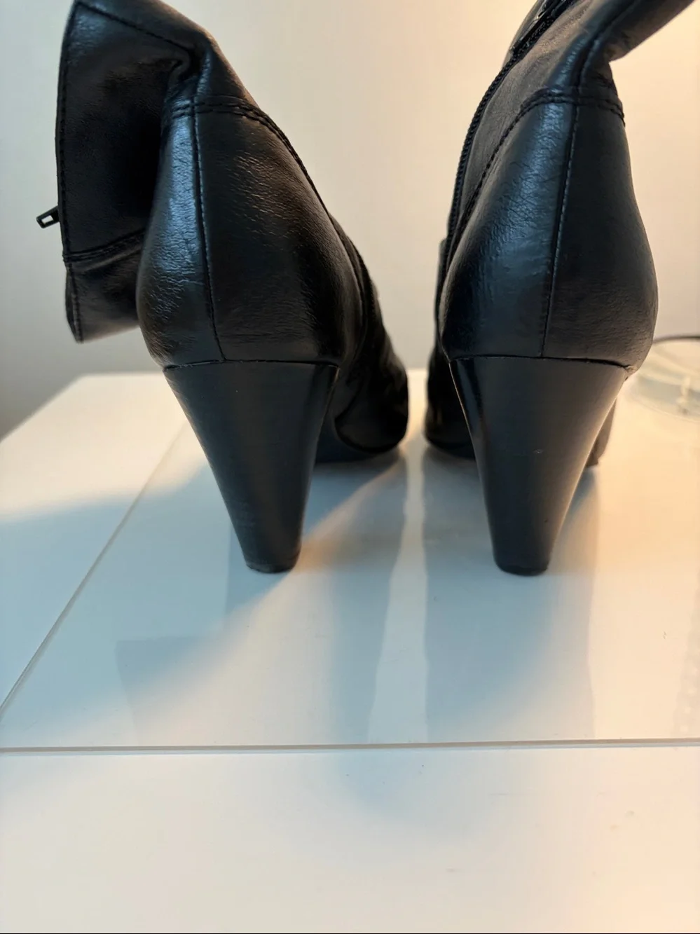 a.n.a Black Leather Ankle Booties with Low Block Heel